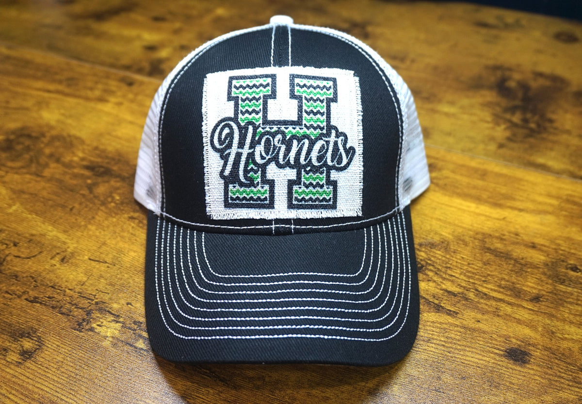 Hat: Blk/Wht Stitching- Hornets 'H'