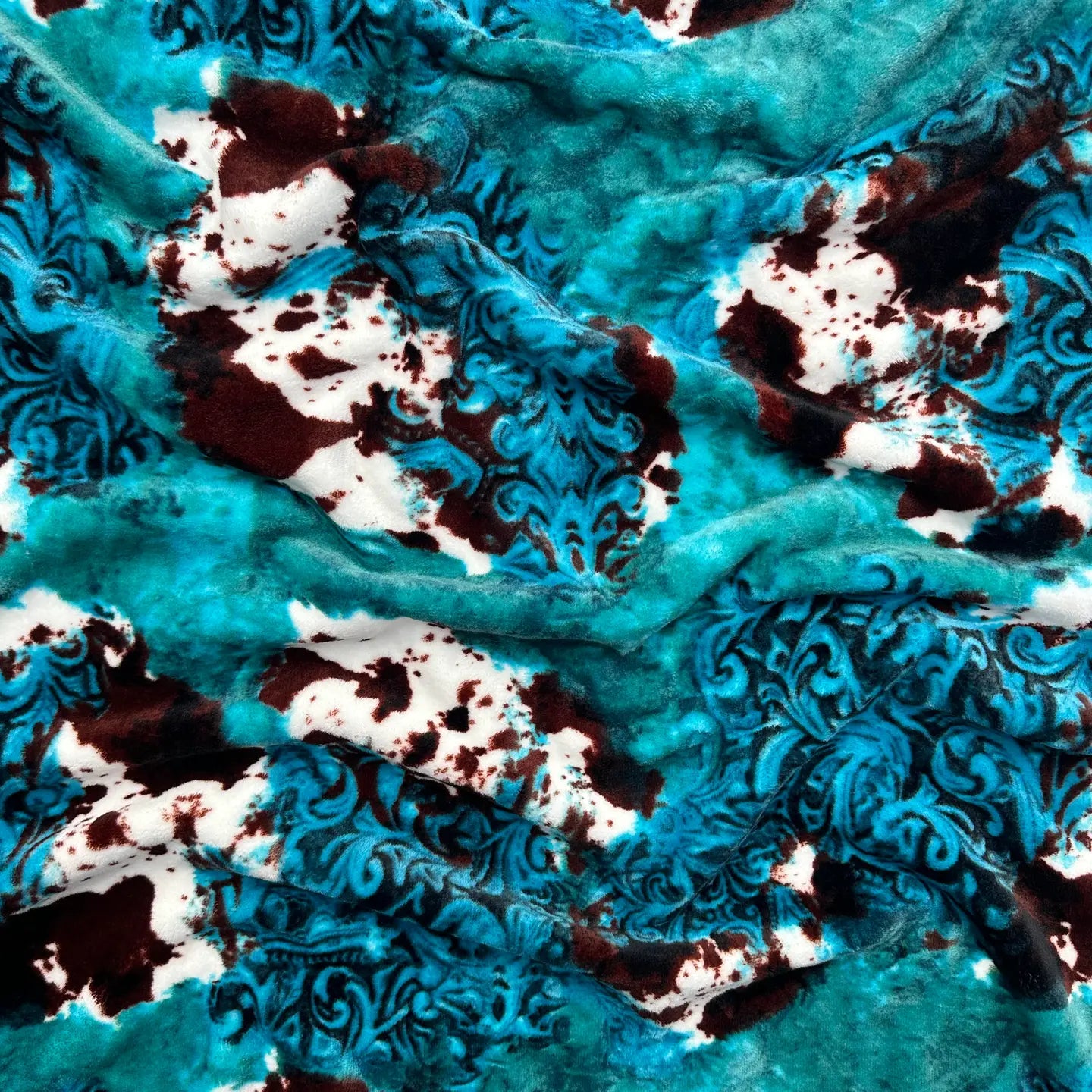 Twin Teal Cow Print Blanket