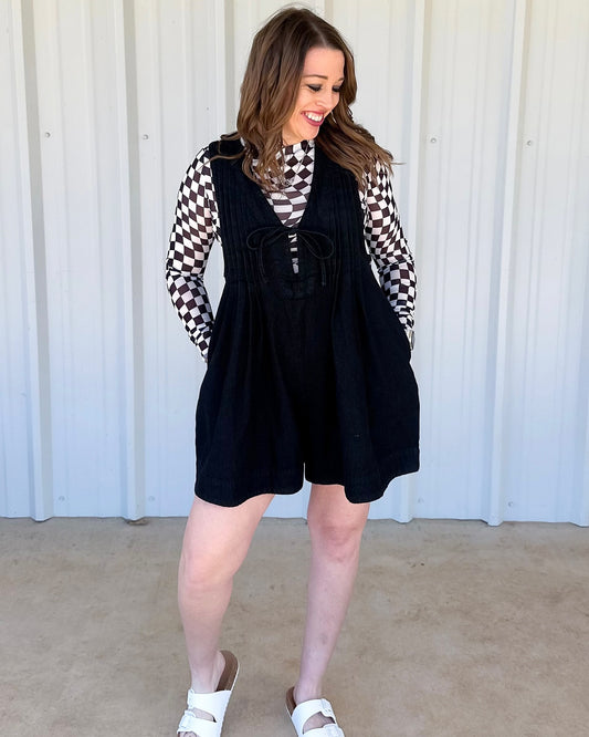 DENIM ROMPER - Black