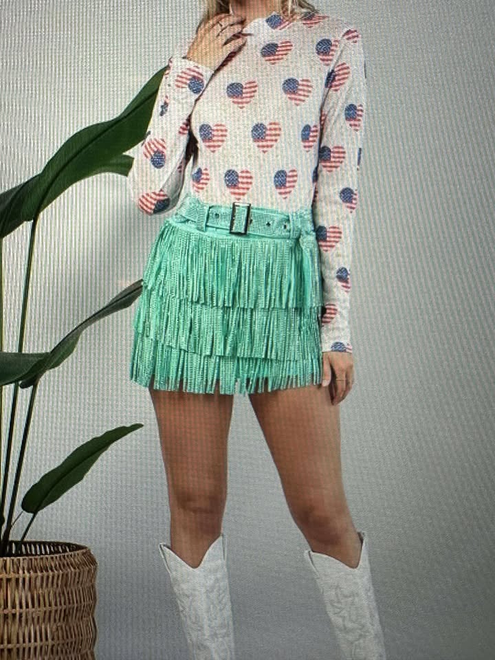 Teal Fringe Skirt