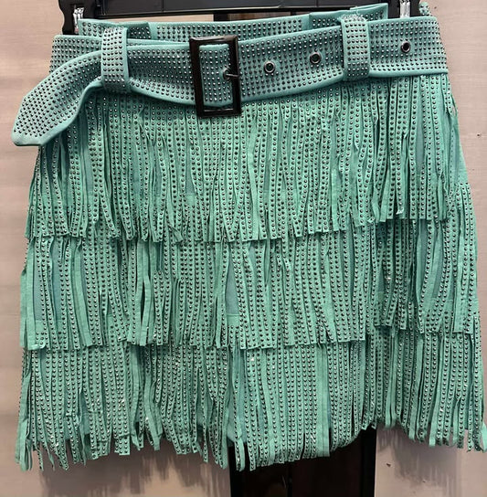 Teal Fringe Skirt