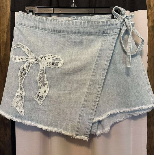 Lace Bow Denim Skort