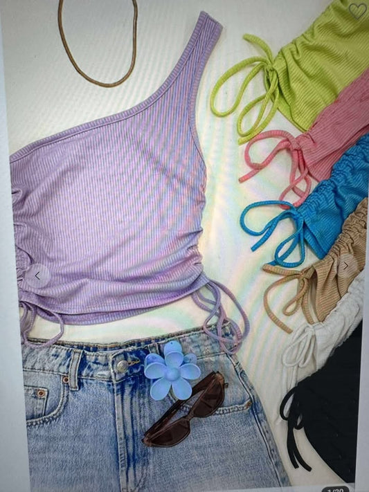 Aqua One Shoulder Crop