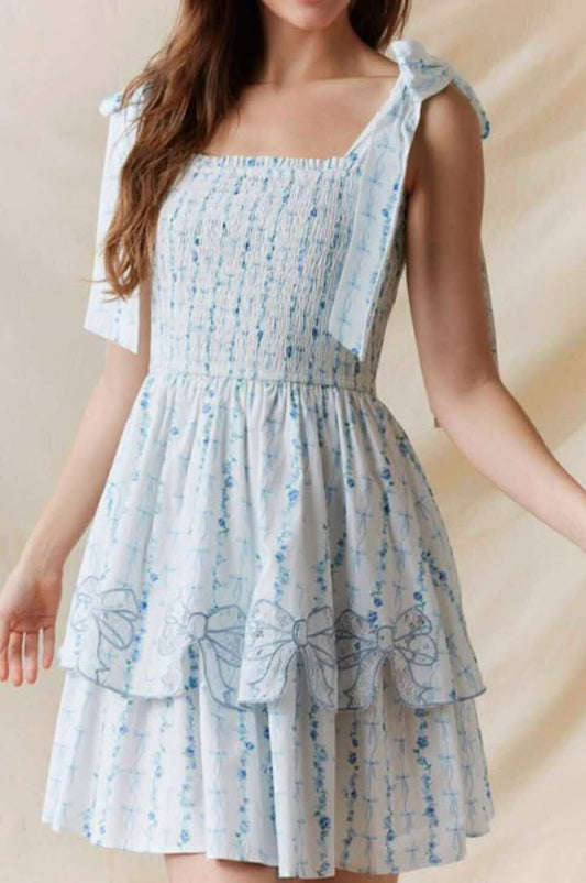 Blue Bow & Rose Shoulder Dress