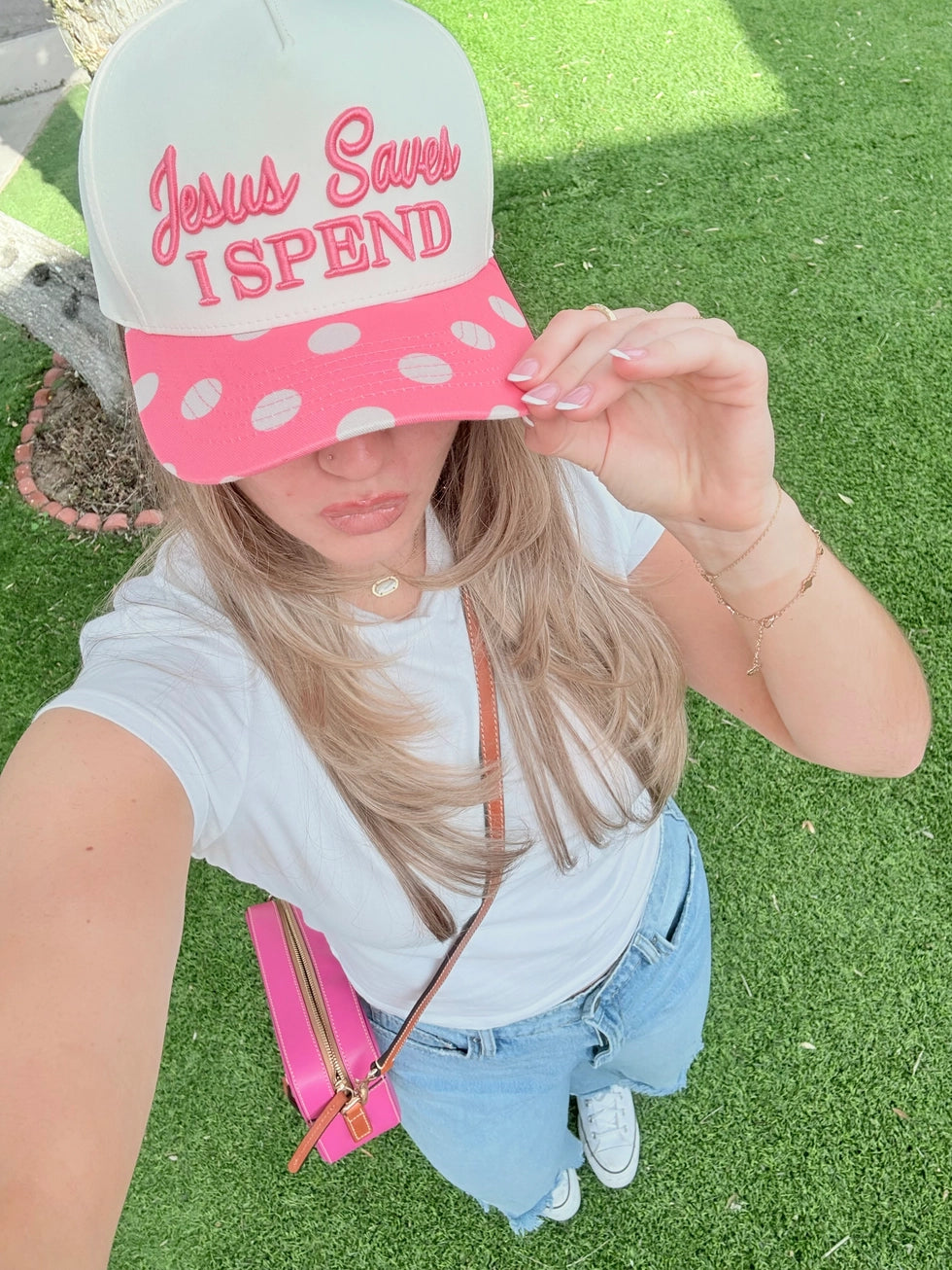 Jesus Saves I Spend Pink Hat