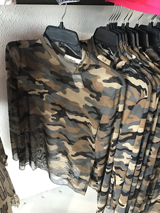 Camo Mesh Long Sleeve Top