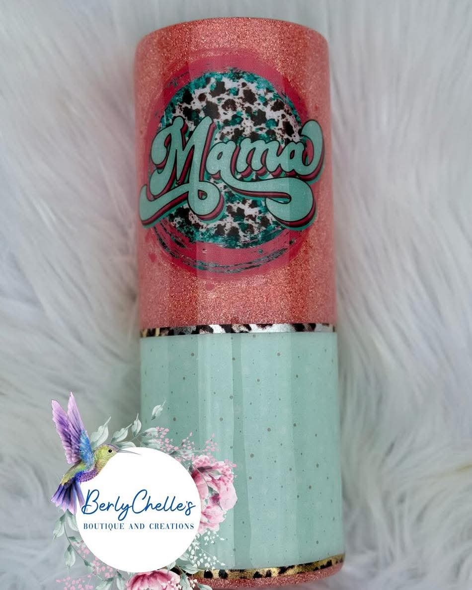 24 Oz Coral/Teal Mama Tumbler