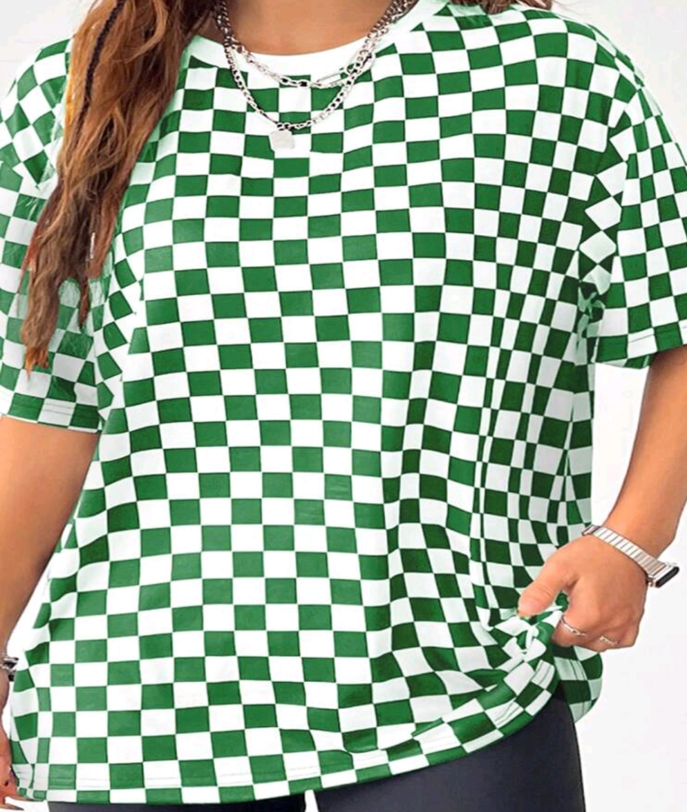 Plus Size Green Checkered Top
