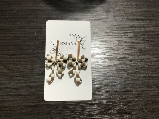 Tan Checkered Bow Dangle