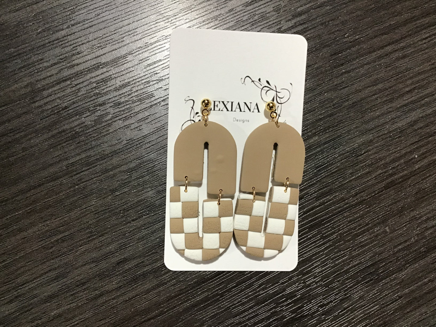 Tan Checkered Oval Dangle