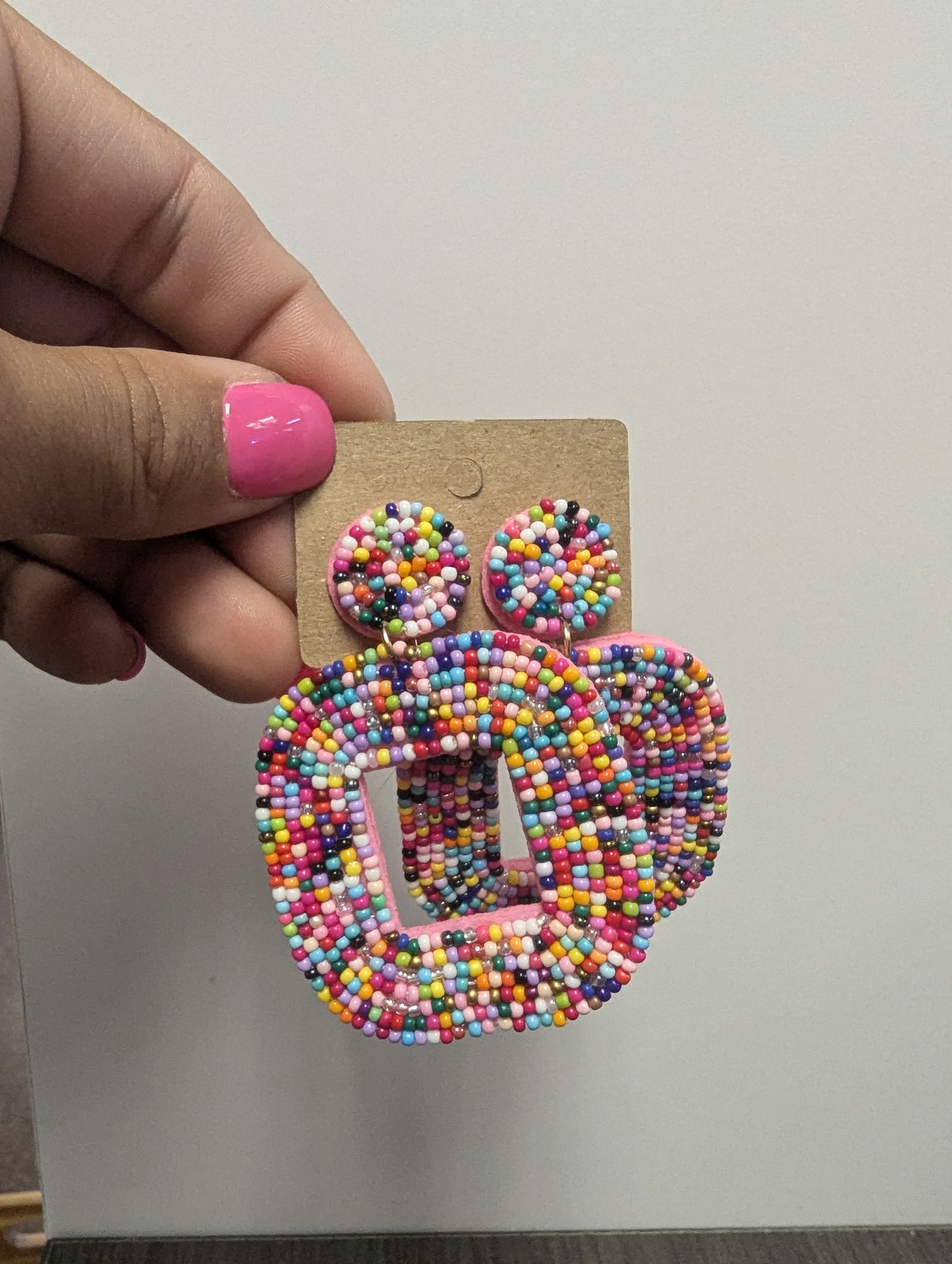 Pink Colorful Square Earrings