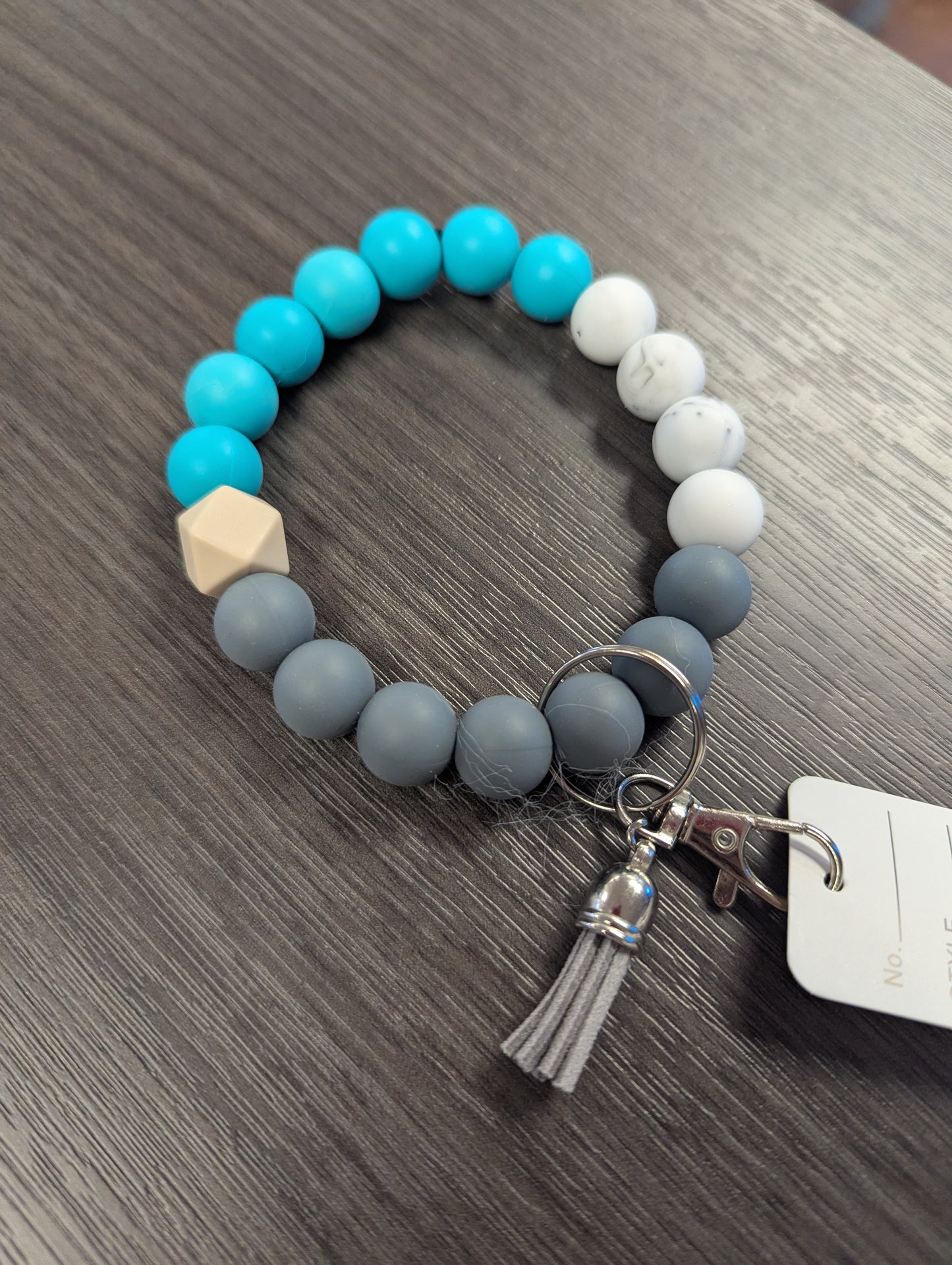 Teal Grey White Wristlet