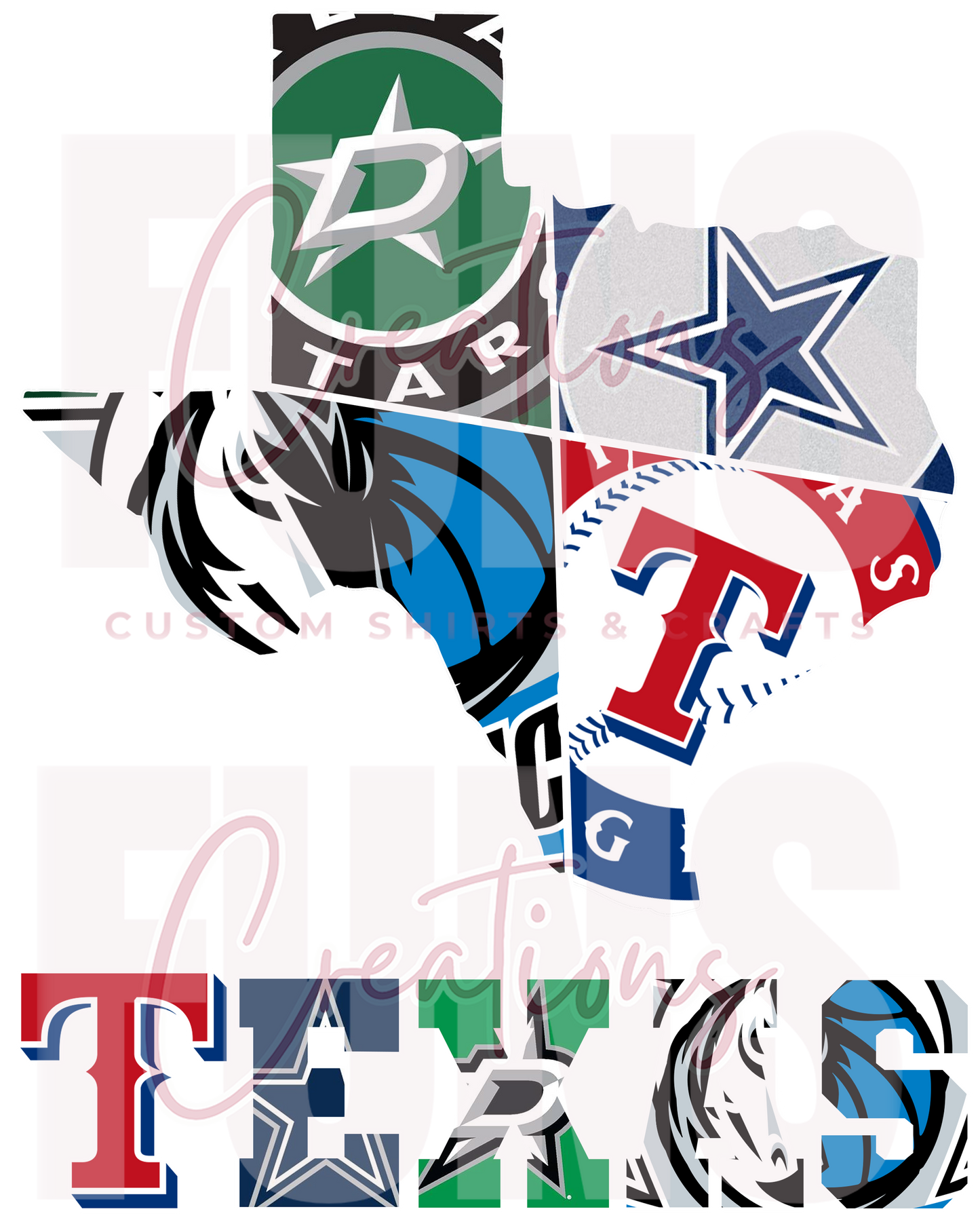 Texas Shape Name Sports Teams Digital File