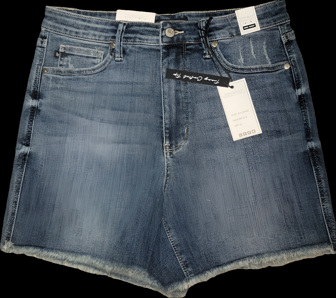 Judy Blue-HW Tummy Control Fray Hem Shorts