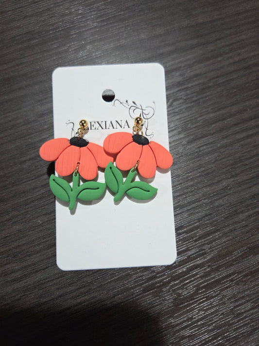 Orange Flower Post Back Earrings