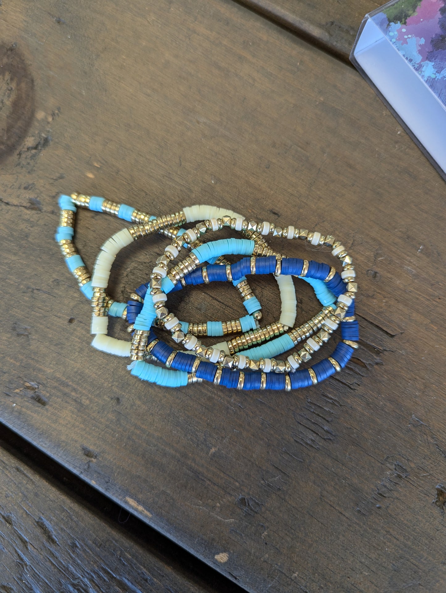 5pc Blue Stacked Bead Bracelet