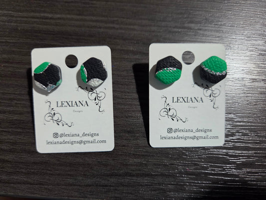 Blk/Green Hexagon Stud