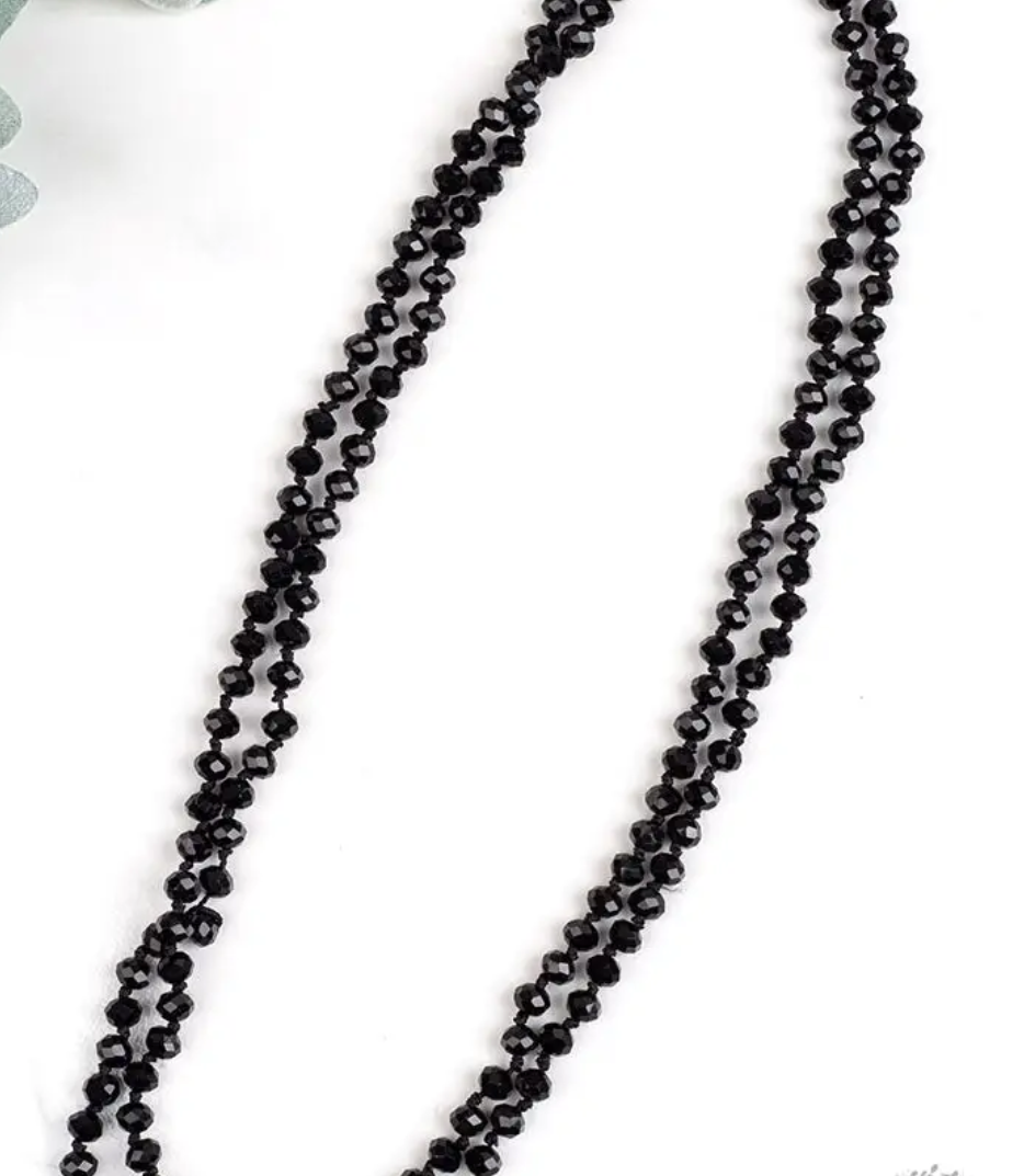 60" Wrap Bead Necklace- Blk