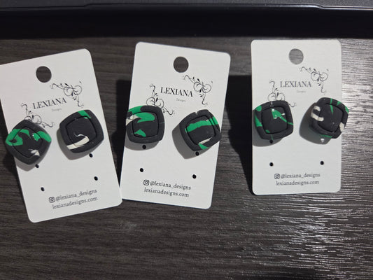 Blk/Green/White Square Studs