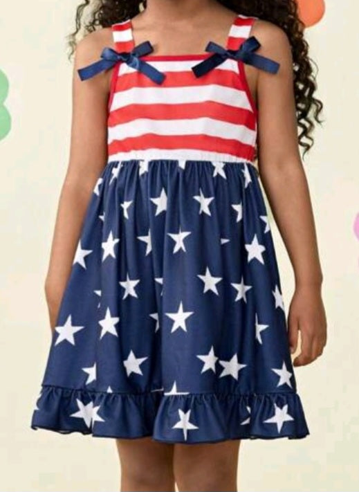 Girls Bow Stripes and Stars