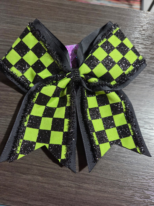 Glitter Green Checkered Bow