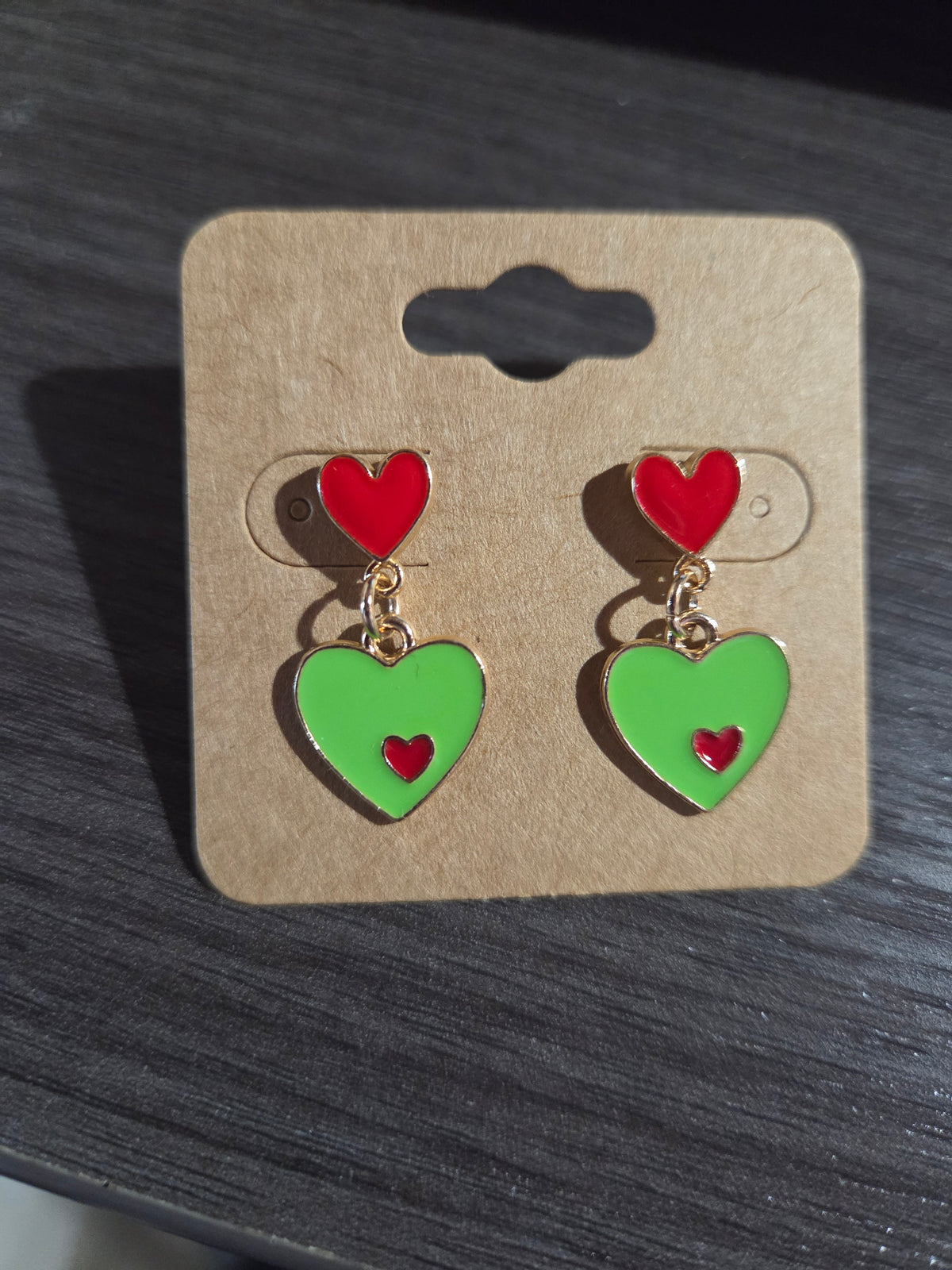 Grn/Red Dbl Heart Dangle