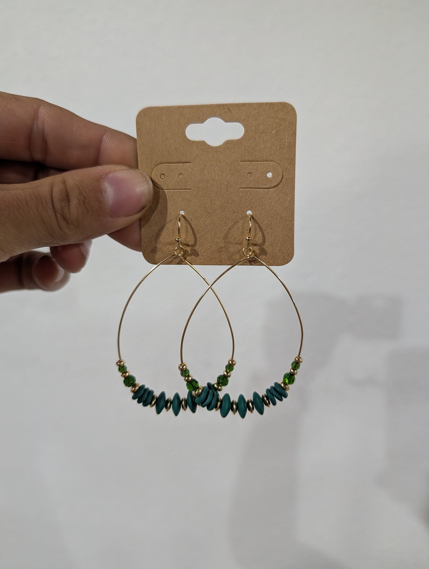 Gold Hoop Green Beads