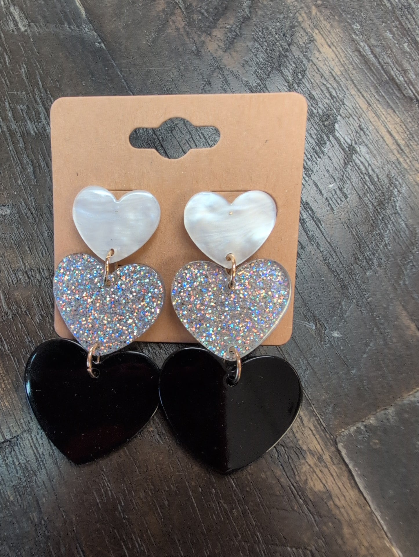 Triple Heart Stacked Earrings