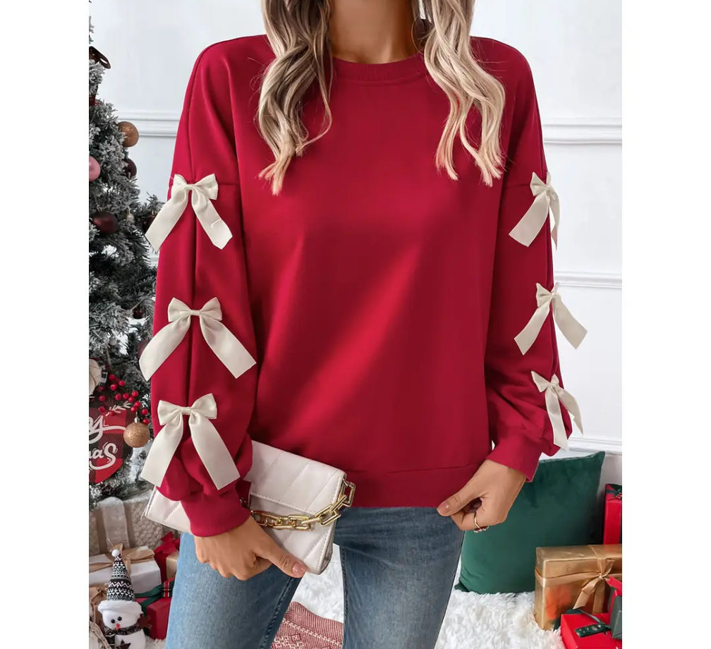 Red Bow Sleeve Sweater