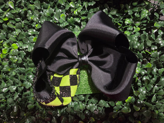 Blk/Checkered Glitter Bow