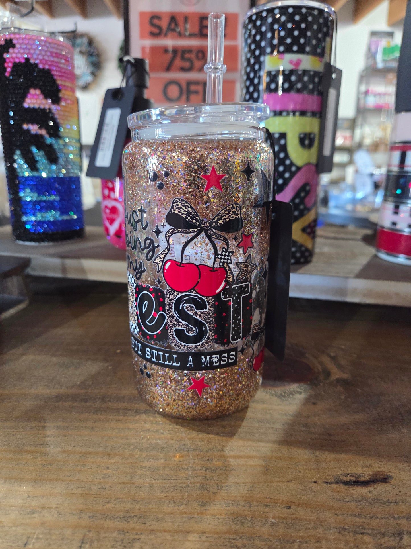 12oz Snowglobe Cherry Leopard