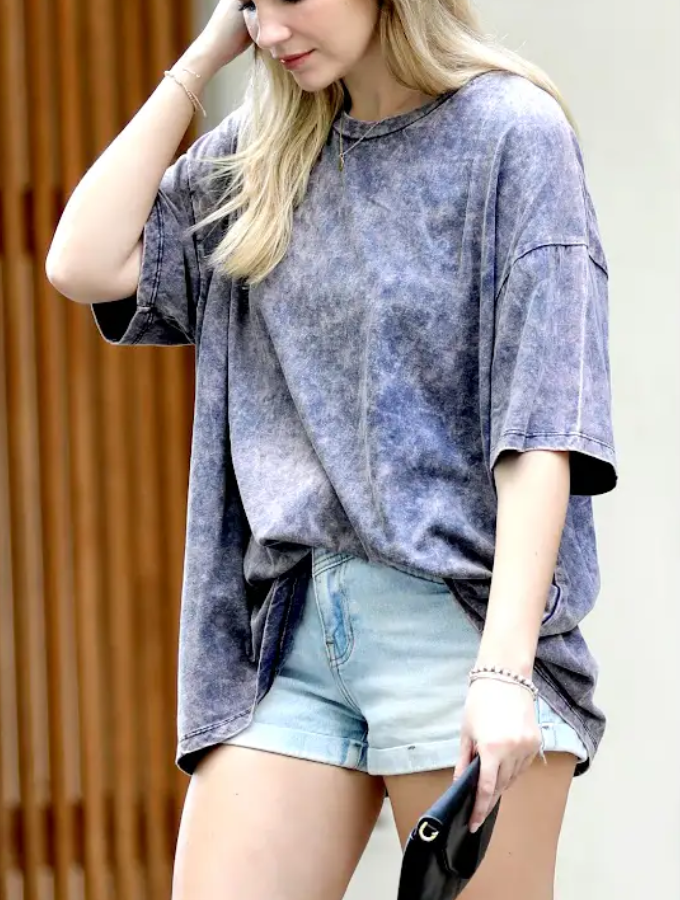 Acid Wash Oversized Tee - Blackberry