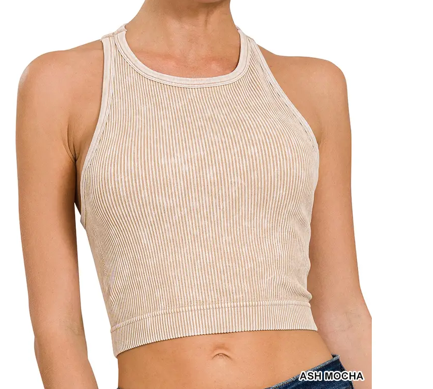 Rib Halter Tank - Ash Mocha