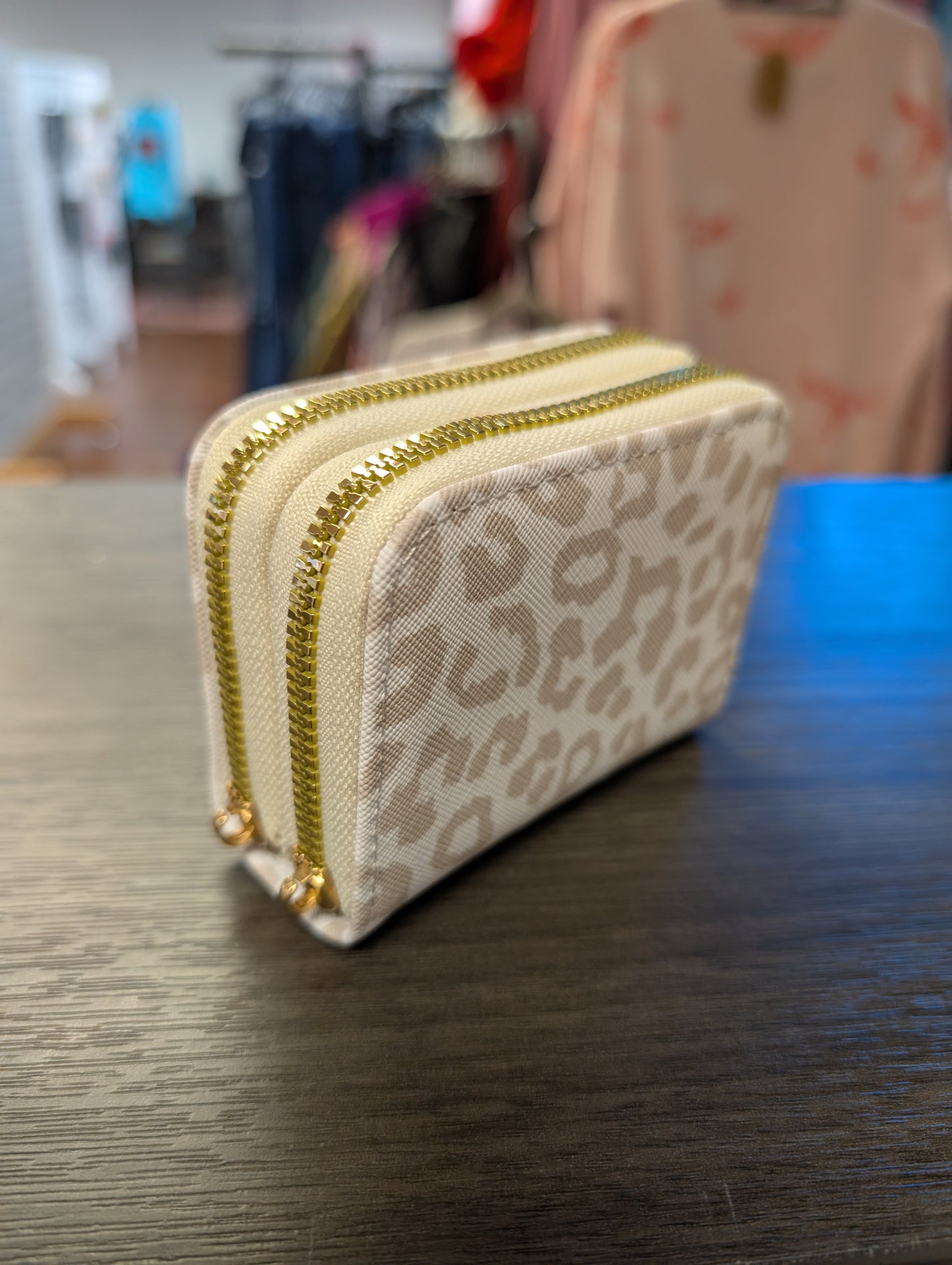 Double Zip Leopard Wallet