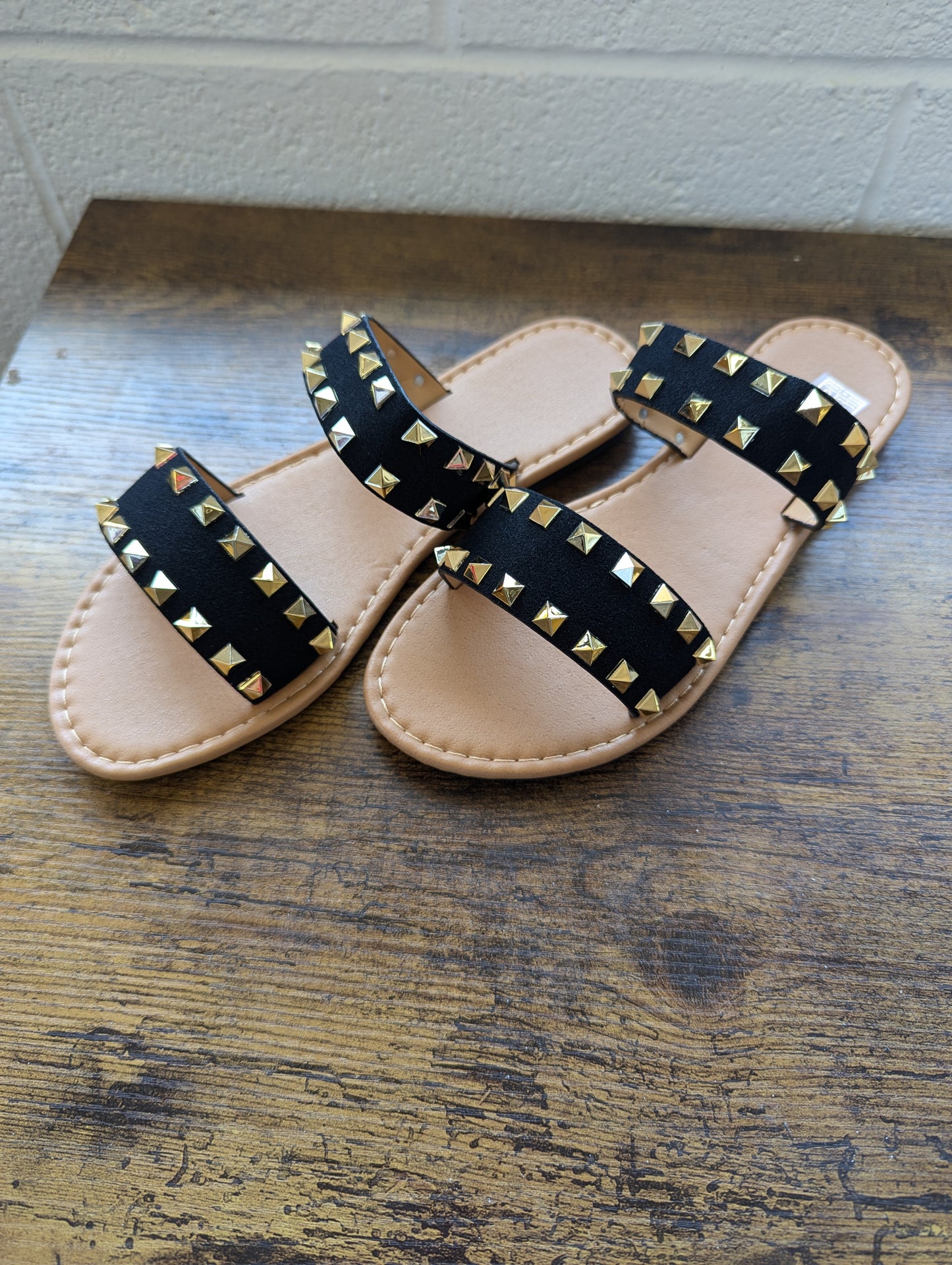 Black Double Strap Stud Sandals