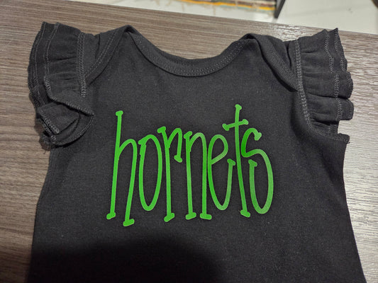 Blk Ruffled Hornets Onesie