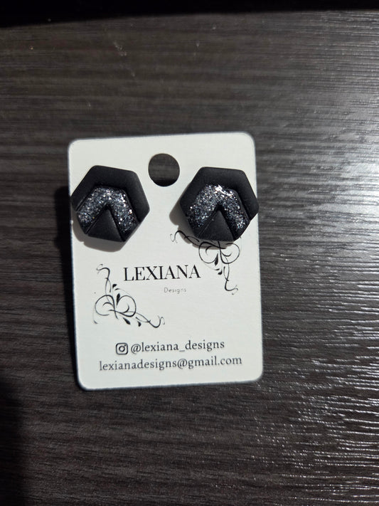 Blk/Silver Hexagon Studs