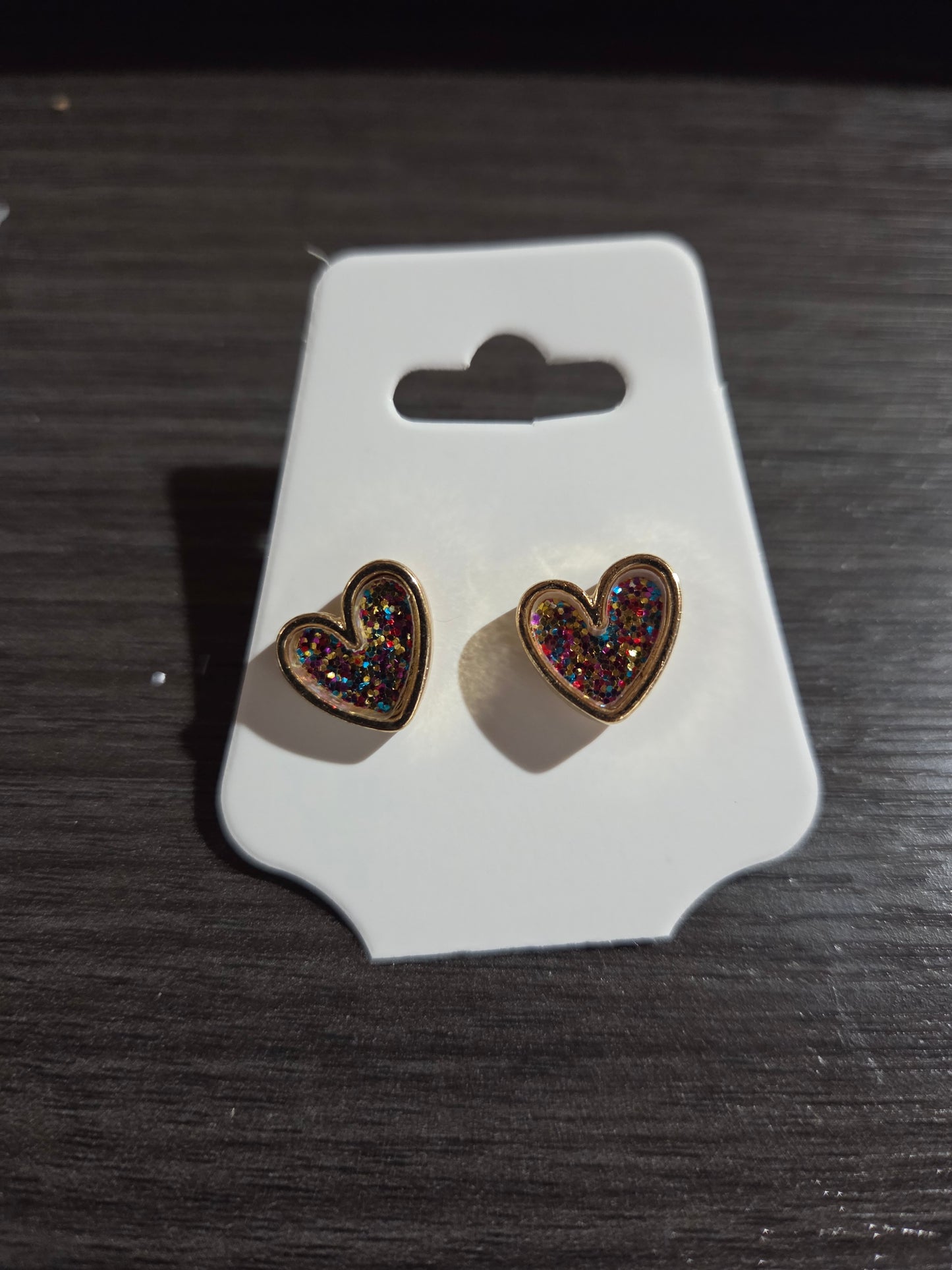Multi Glitter Heart Stud