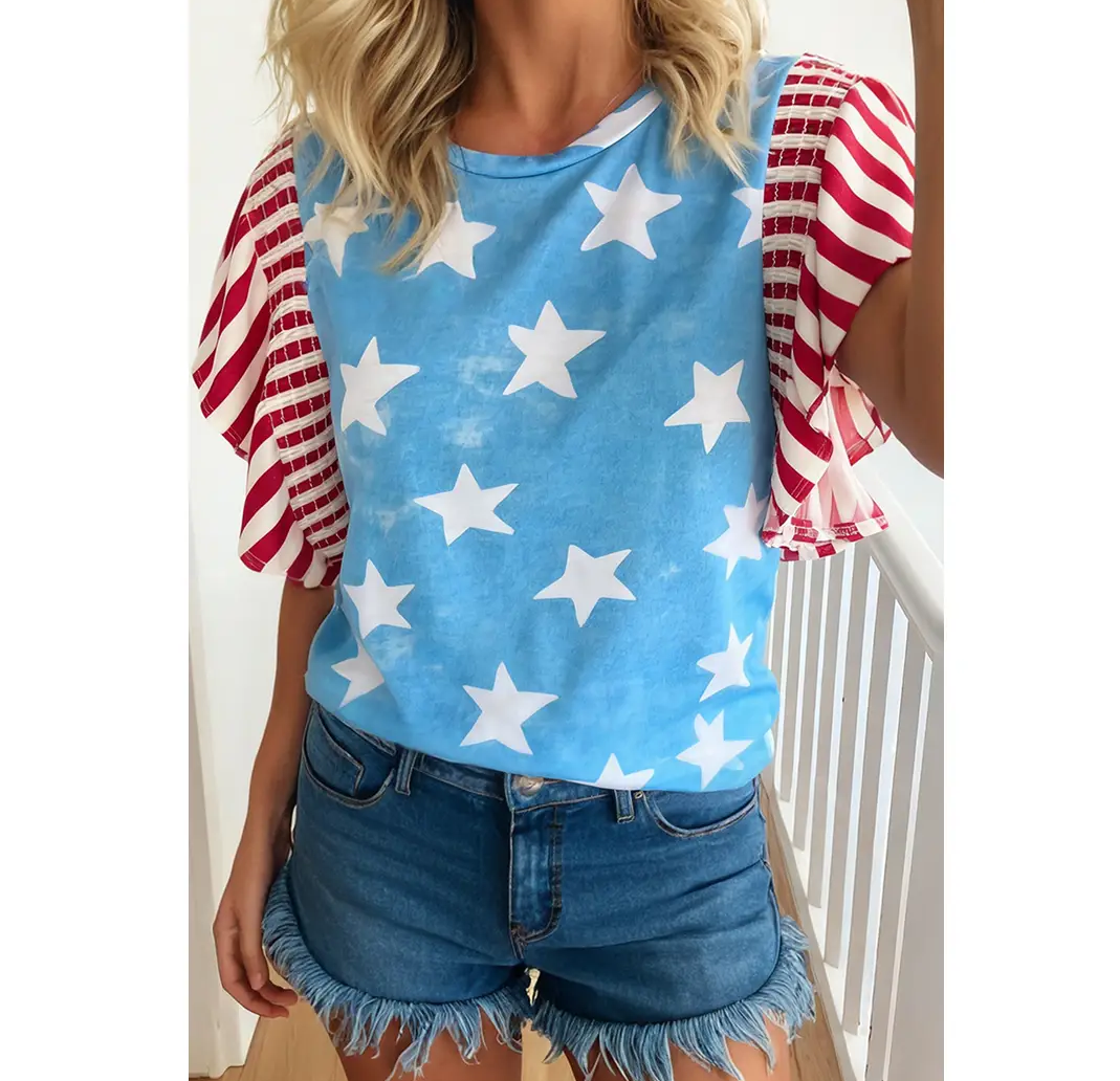 Star & Stripe Ruffle Sleeve