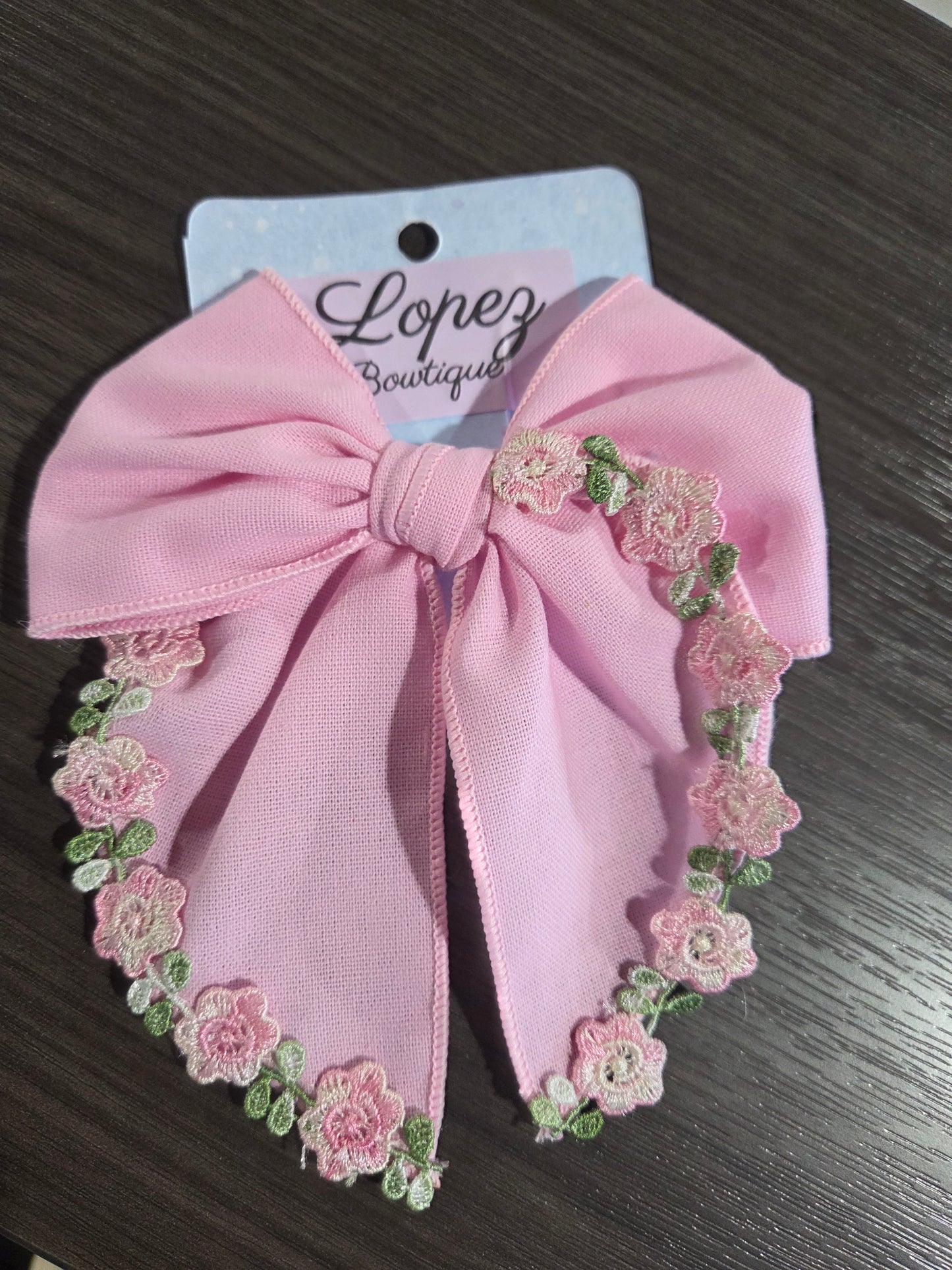 Pink Embroidered Bow