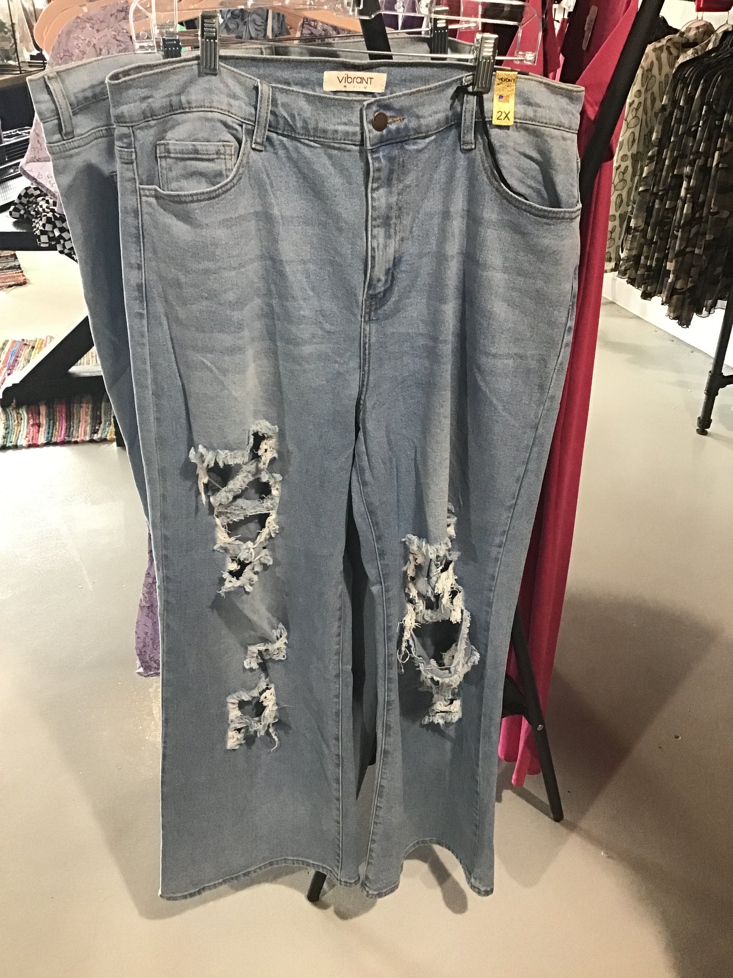 Plus Distressed Wide Leg Jeans