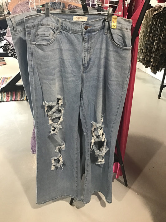 Plus Distressed Wide Leg Jeans