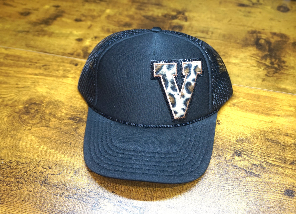 Trucker Hat: Black/Leopard Print  "V"