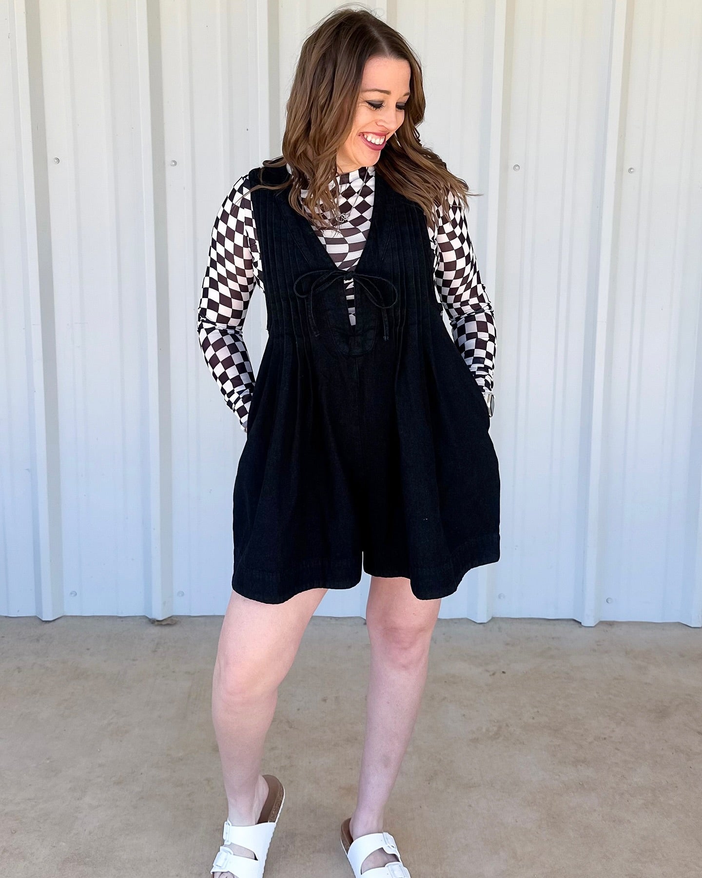 DENIM ROMPER - Black