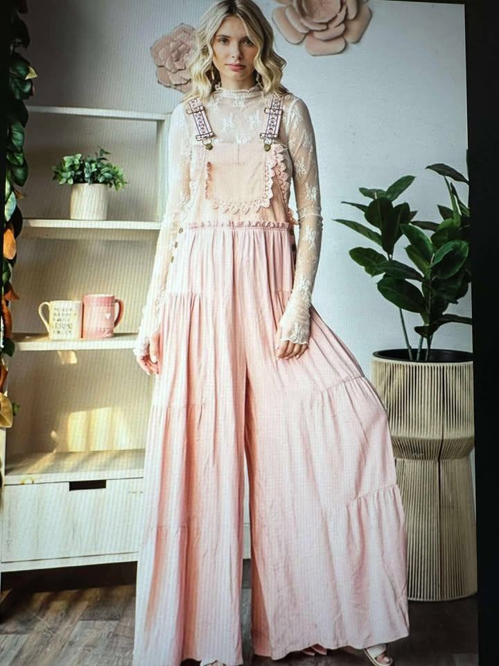 Pink Embroidered Strap Jumpsuit