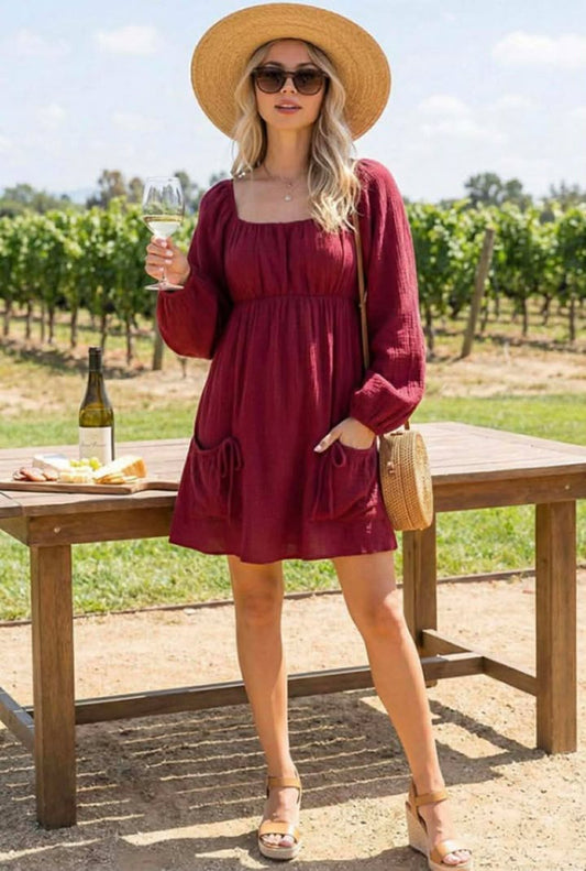 Babydoll Dress- Burgundy