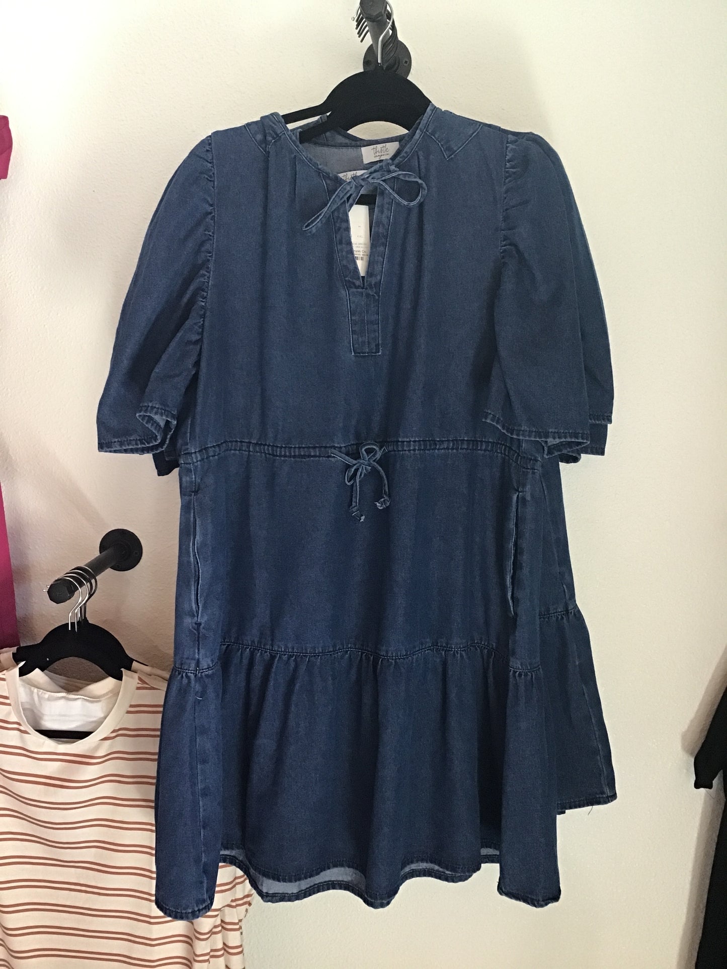 DENIM PUFF-SLEEVE DRESS