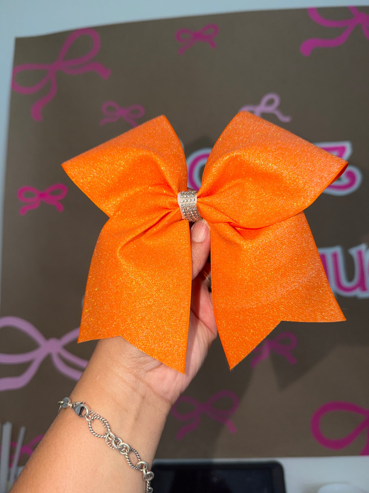 Orange Cheer Bow ( hair tie )