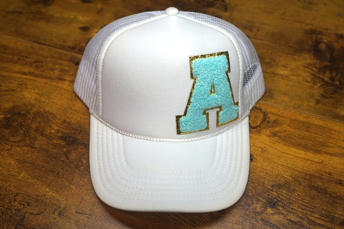 Trucker Hat: White-Blue "A" (Chenille)