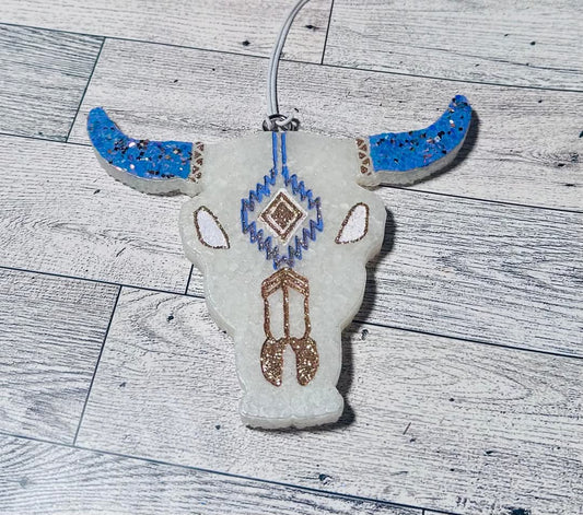 Bull Skull (Blue) - Leather & Lace